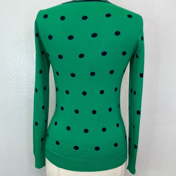 J. Crew Women’s Crew Neck Pullover Sweater Green with Navy Polka Dot XS - Picture 4 of 7